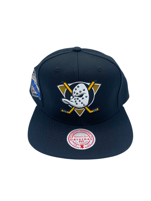 Mitchell & Ness Snapback Hat OSFM / Black Adult Anaheim Ducks Mitchell & Ness Black Top Spot Side Patch Snapback Hat - Men's