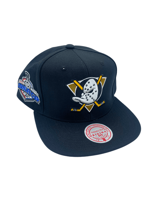 Mitchell & Ness Snapback Hat OSFM / Black Adult Anaheim Ducks Mitchell & Ness Black Top Spot Side Patch Snapback Hat - Men's