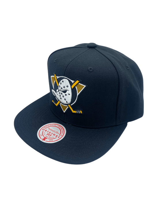 Mitchell & Ness Snapback Hat OSFM / Black Adult Anaheim Ducks Mitchell & Ness Black Top Spot Side Patch Snapback Hat - Men's