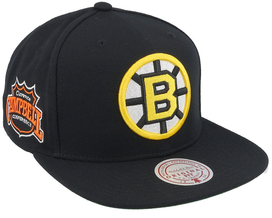 Mitchell & Ness Snapback Hat OSFM / Black Adult Boston Bruins Mitchell & Ness Black Top Spot Side Patch Snapback Hat - Men's