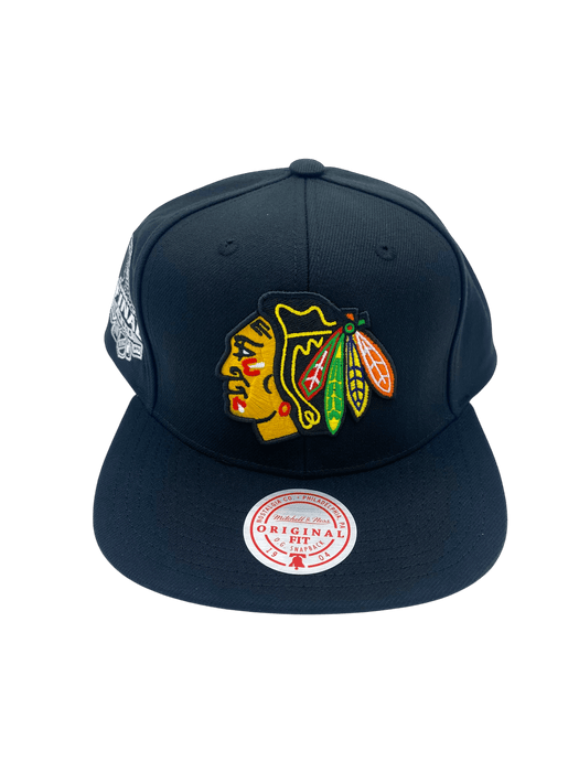 Mitchell & Ness Snapback Hat OSFM / Black Adult Chicago Blackhawks Mitchell & Ness Black Top Spot Side Patch Snapback Hat - Men's