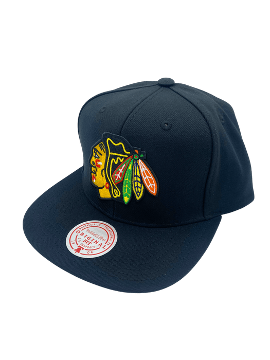 Mitchell & Ness Snapback Hat OSFM / Black Adult Chicago Blackhawks Mitchell & Ness Black Top Spot Side Patch Snapback Hat - Men's