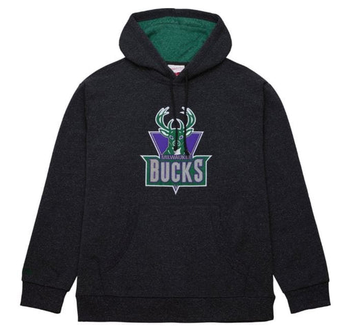 Mitchell & Ness Sweatshirts Adult Milwaukee Bucks Mitchell & Ness Black Snow Washed Hooded Sweatshirt - Men's