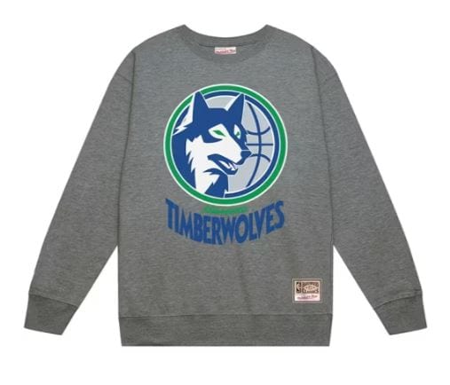 Mitchell & Ness Sweatshirts Adult Minnesota Timberwolves Mitchell & Ness Basic 2 Gray Crewneck Sweatshirt - Men's