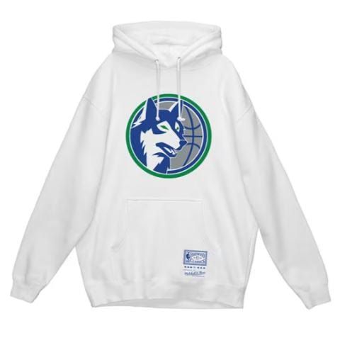 Mitchell & Ness Sweatshirts Adult Minnesota Timberwolves Mitchell & Ness MVP Logo White Hooded Sweatshirt - Men's