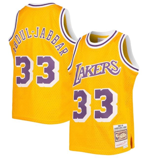 Youth Mitchell & Ness Kareem Abdul-Jabbar Gold Los Angeles Lakers 1984-85 Hardwood Classics Swingman Jersey