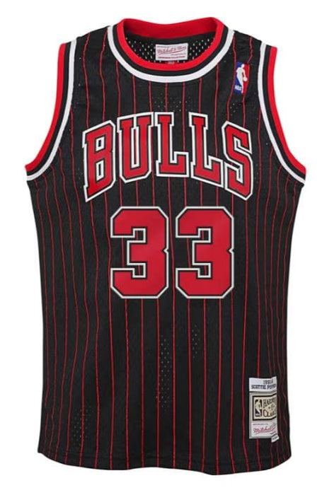 Mitchell & Ness Youth Jersey Youth Scottie Pippen Chicago Bulls Mitchell & Ness Black Pinstripe Alternate NBA Throwback Jersey - Unisex