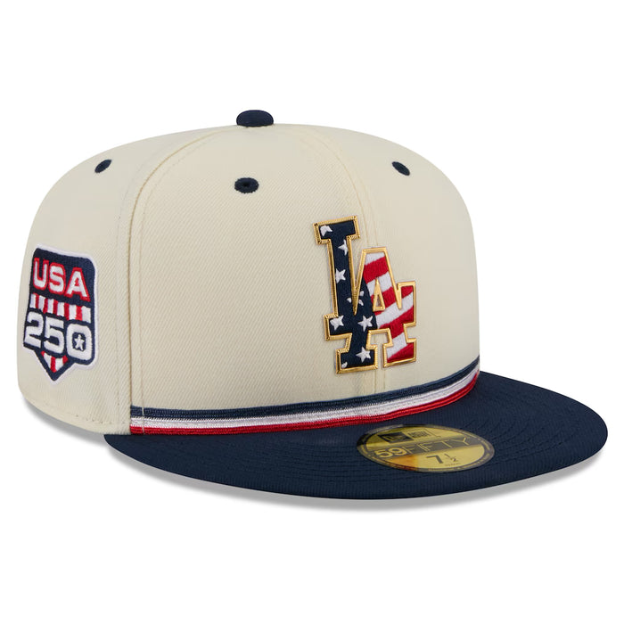 Adult Los Angeles Dodgers New Era Cream/ Navy 2026 Fourth of July On Field 59FIFTY Fitted Hat - Men's