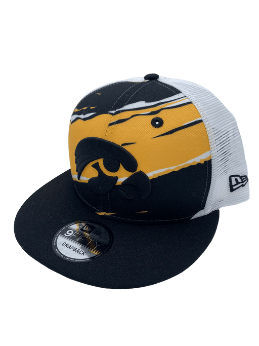 New Era Adjustable Hat Black Iowa Hawkeyes New Era Black Tear Stripe Trucker 9FIFTY Snapback Hat