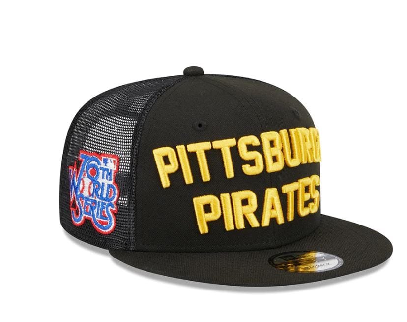 Pittsburgh Pirates New Era Black Stacked Wordmark Trucker 9FIFTY Snapback Hat