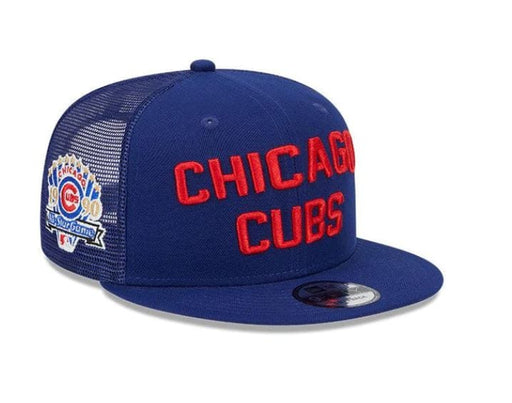New Era Adjustable Hat Blue Chicago Cubs New Era Blue Stacked Wordmark Trucker 9FIFTY Snapback Hat