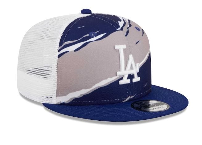 New Era Adjustable Hat Blue Los Angeles Dodgers New Era Blue Tear Stripe Trucker 9FIFTY Snapback Hat