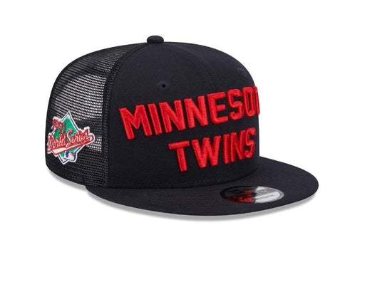 New Era Adjustable Hat Navy Minnesota Twins New Era Navy Stacked Wordmark Trucker 9FIFTY Snapback Hat