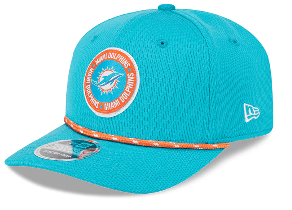 New Era Adjustable Hat OSFA / Aqua Miami Dolphins New Era Aqua 2024 Sideline Roper 9SEVENTY Stretch-Snapback Hat