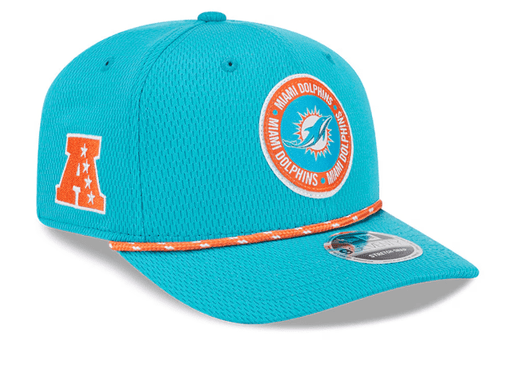 New Era Adjustable Hat OSFA / Aqua Miami Dolphins New Era Aqua 2024 Sideline Roper 9SEVENTY Stretch-Snapback Hat