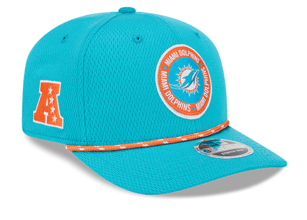 New Era Adjustable Hat OSFA / Aqua Miami Dolphins New Era Aqua 2024 Sideline Roper 9SEVENTY Stretch-Snapback Hat