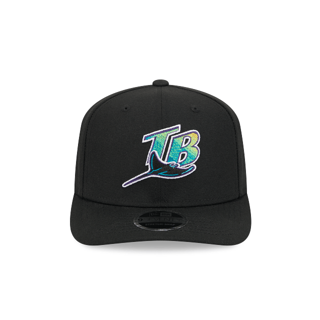 New Era Adjustable Hat OSFA / Black Adult Tampa Bay Rays Cooperstown New Era Black Replica Team Logo 9SEVENTY Stretch-Snapback Hat - Men's