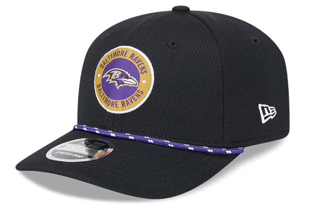 New Era Adjustable Hat OSFA / Black Baltimore Ravens New Era Black 2024 Sideline Roper 9SEVENTY Stretch-Snapback Hat