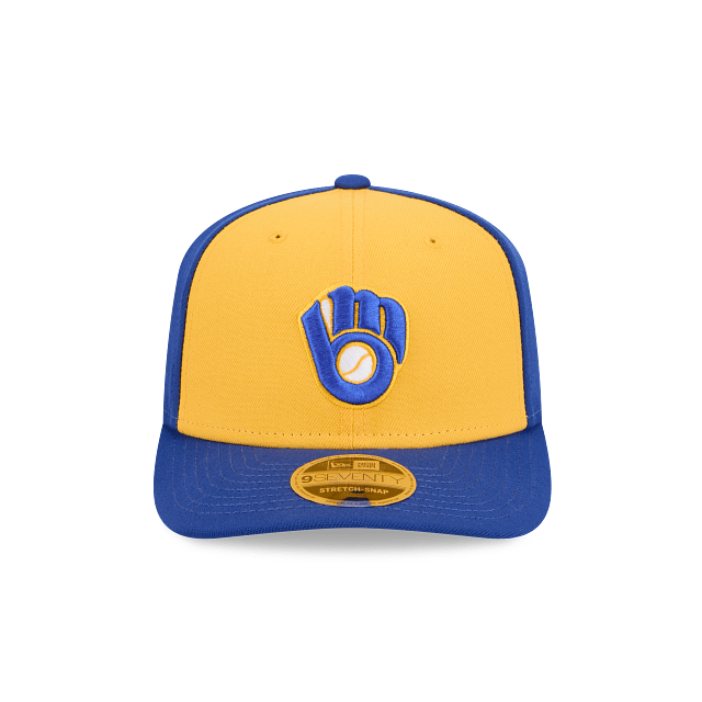 New Era Adjustable Hat OSFA / Blue Adult Milwaukee Brewers Vintage New Era Yellow/ Navy Replica Team Logo 9SEVENTY Stretch-Snapback Hat - Men's