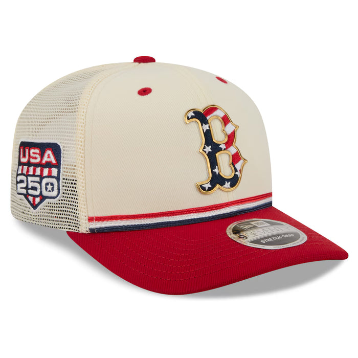 Adult Boston Red Sox New Era Cream/ Navy 2026 Fourth of July 9SEVENTY Stretch Snap Adjustable Hat - Men's