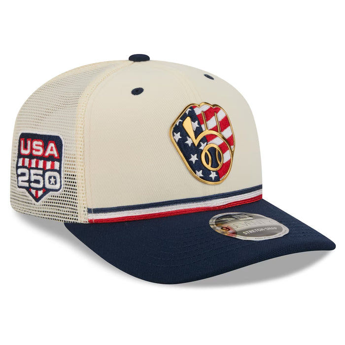 New Era Adjustable Hat OSFA / Cream Adult Milwaukee Brewers New Era Cream/ Navy 2026 Fourth of July 9SEVENTY Stretch Snap Adjustable Hat - Men's