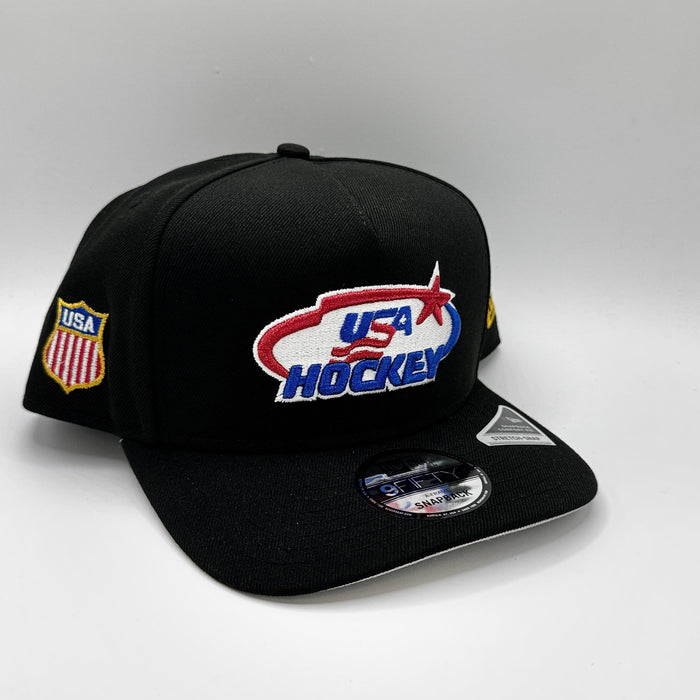 New Era Adjustable Hat OSFM / Black Adult USA Hockey New Era Black A-Frame 9FIFTY Adjustable Snapback Hat - Men's