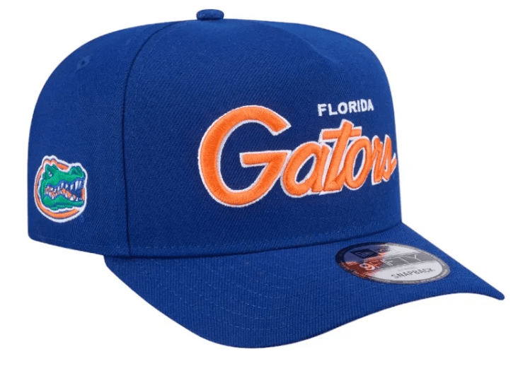Adult Florida Gators New Era Blue Script A-Frame 9FIFTY Adjustable Sna ...