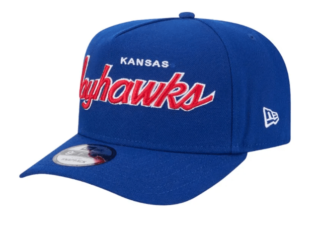 New Era Adjustable Hat OSFM / Blue Kansas Jayhawks New Era Blue Script A-Frame 9FIFTY Adjustable Snapback Hat- Men's