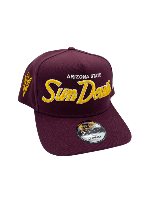 New Era Adjustable Hat OSFM / Maroon Arizona State Sun Devils New Era Maroon Script A-Frame 9FIFTY Adjustable Snapback Hat- Men's