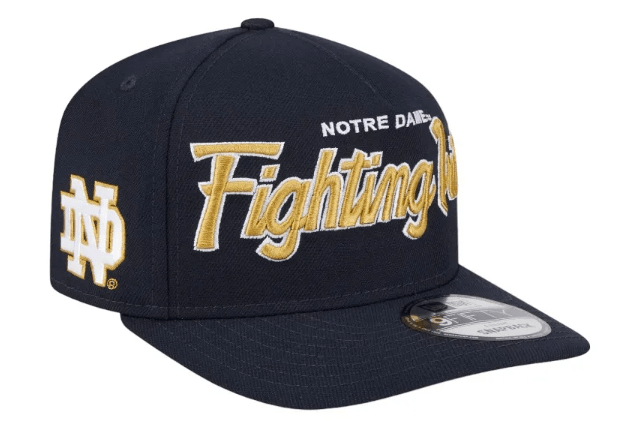 New Era Adjustable Hat OSFM / Navy Notre Dame Fighting Irish New Era Navy Script A-Frame 9FIFTY Adjustable Snapback Hat- Men's