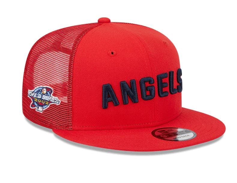 New Era Adjustable Hat Red Los Angeles Angels New Era Red Stacked Wordmark Trucker 9FIFTY Snapback Hat