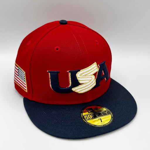 New Era Cap Co. Hats MLB Adult USA Baseball Jersey Script Custom Side Patch 59FIFTY Fitted Hat - Mens