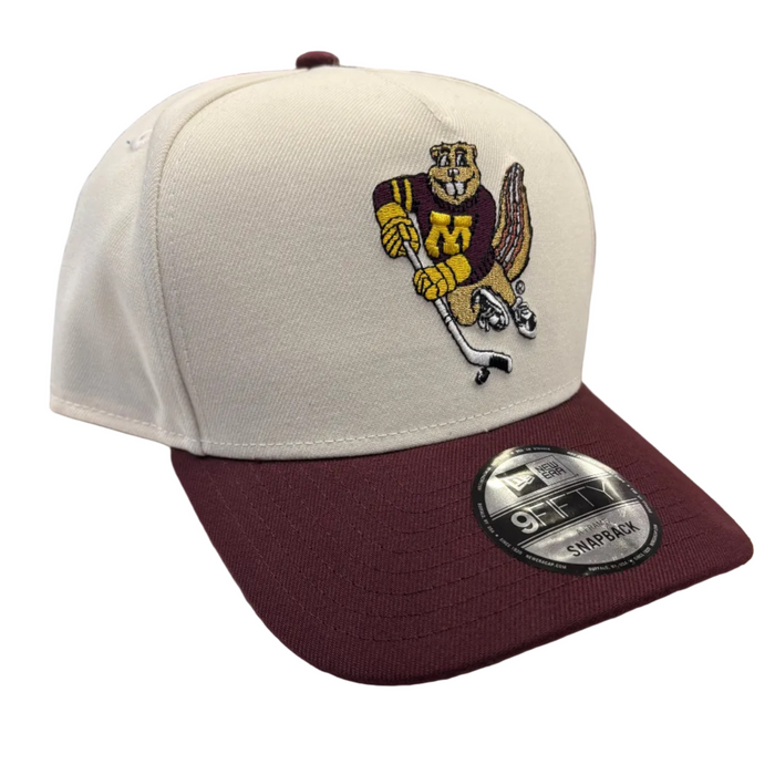 New Era Cap Co. Hats NCAA OSFM / Chrome Adult Minnesota Golden Gopher Hockey New Era Chrome/Maroon A-Frame 9FIFTY Adjustable Snapback Hat - Men's