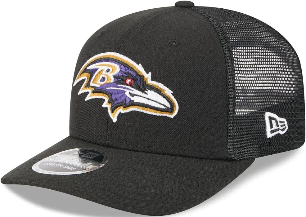 New Era Cap Co. Hats NFL ADJ / Black New Era Black Baltimore Ravens Main Trucker 9SEVENTY Stretch Snap Hat - Men's