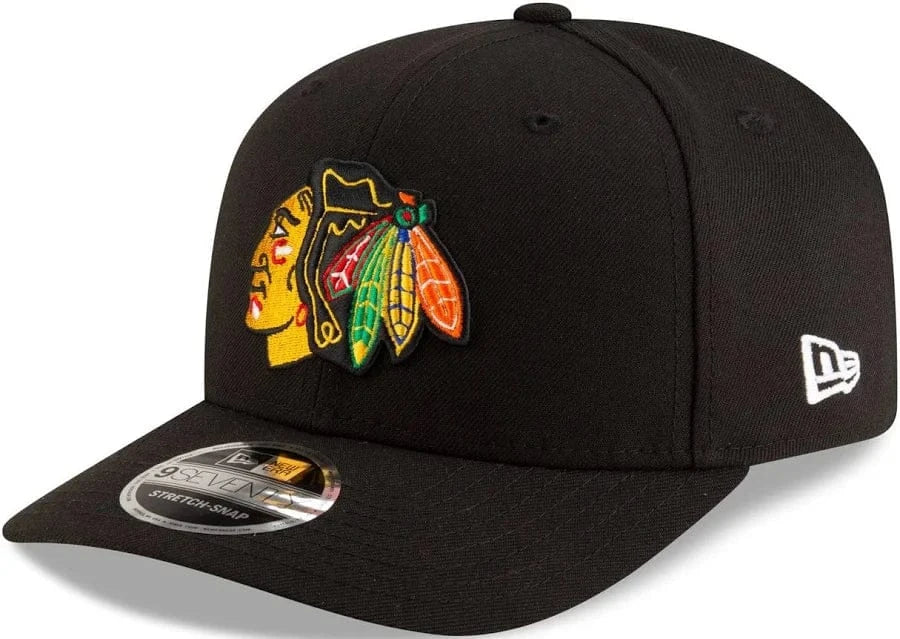 New Era Cap Co. Hats NHL SNAP / Black Adult Chicago Blackhawks New Era Black Basic 9SEVENTY Stretch-Snapback Hat - Men's