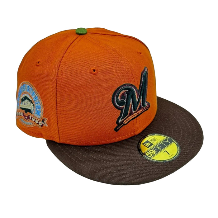 New Era Cap Co. Sized Hats MLB Adult Milwaukee Brewers New Era Orange Planet Ape Custom Side Patch 59FIFTY Fitted Hat - Men's