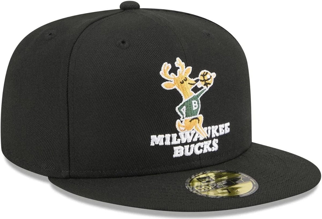 New Era Cap Co. Sized Hats NBA Adult Milwaukee Bucks Black Hardwood Classic Team Logo 59Fifty Fitted Hat - Men's