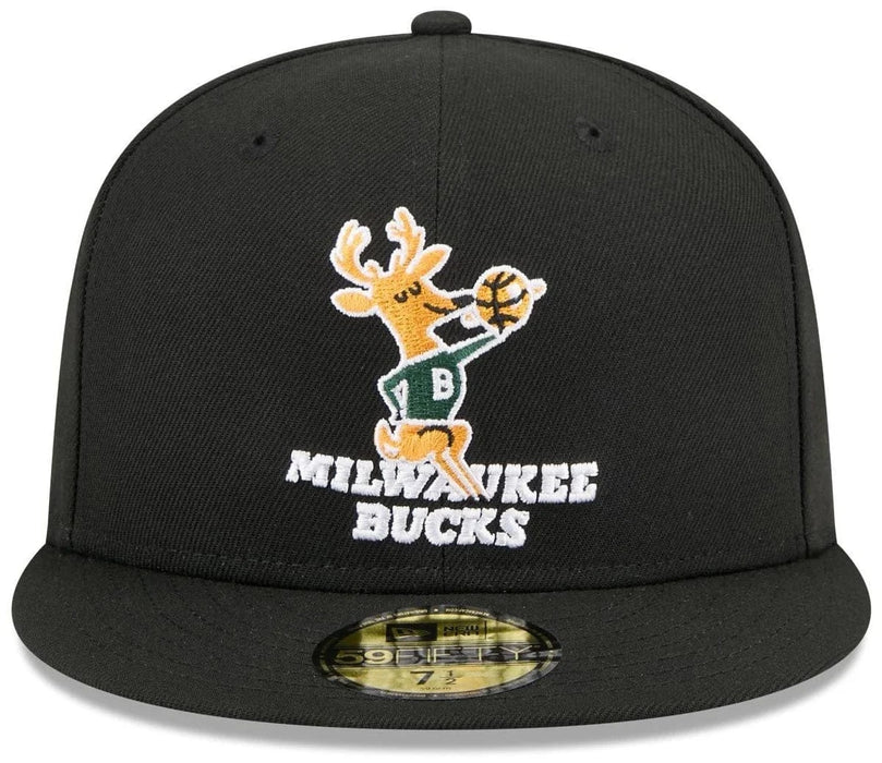 New Era Cap Co. Sized Hats NBA Adult Milwaukee Bucks Black Hardwood Classic Team Logo 59Fifty Fitted Hat - Men's