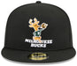 New Era Cap Co. Sized Hats NBA Adult Milwaukee Bucks Black Hardwood Classic Team Logo 59Fifty Fitted Hat - Men's