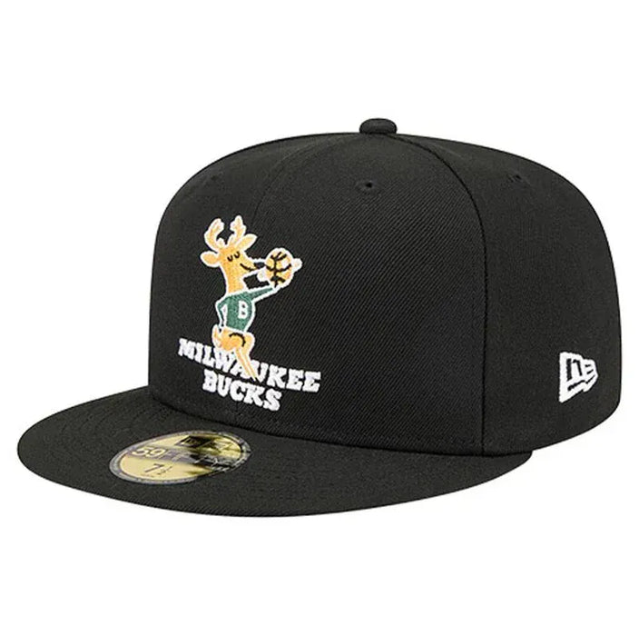 New Era Cap Co. Sized Hats NBA Adult Milwaukee Bucks Black Hardwood Classic Team Logo 59Fifty Fitted Hat - Men's