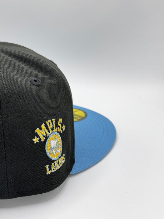 New Era Cap Co. Sized Hats NBA Adult Minneapolis Lakers New Era Black & Blue Custom Side Patch 59FIFTY Fitted Hat - Men's