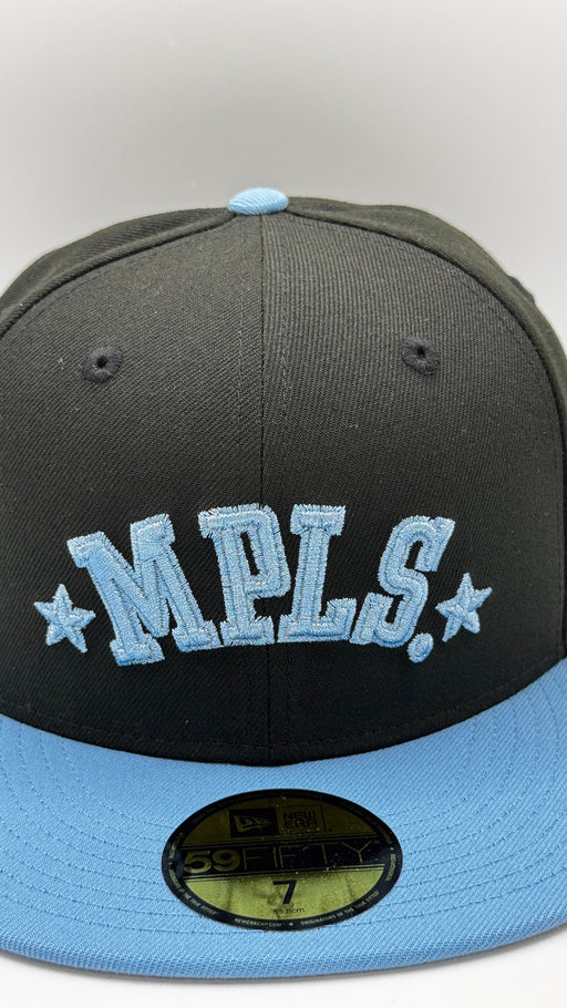 New Era Cap Co. Sized Hats NBA Adult Minneapolis Lakers New Era Black & Blue Custom Side Patch 59FIFTY Fitted Hat - Men's