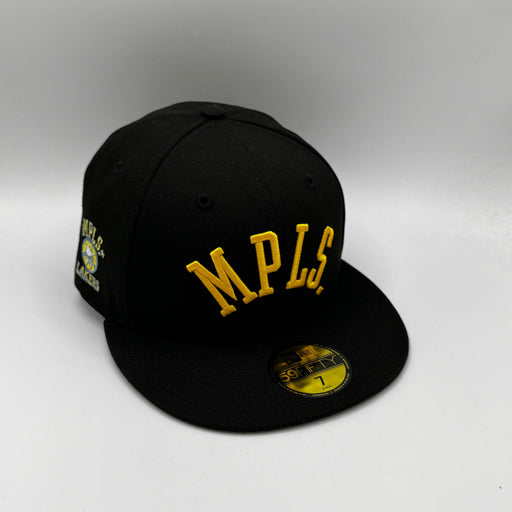 New Era Cap Co. Sized Hats NBA Adult Minneapolis Lakers New Era Black Dome Custom Side Patch 59FIFTY Fitted Hat - Men's
