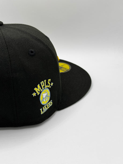New Era Cap Co. Sized Hats NBA Adult Minneapolis Lakers New Era Black Dome Custom Side Patch 59FIFTY Fitted Hat - Men's