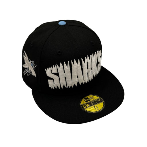 New Era Cap Co. Sized Hats NHL Adult San Jose Sharks New Era Black Custom Side Patch 59FIFTY Fitted Hat - Men's