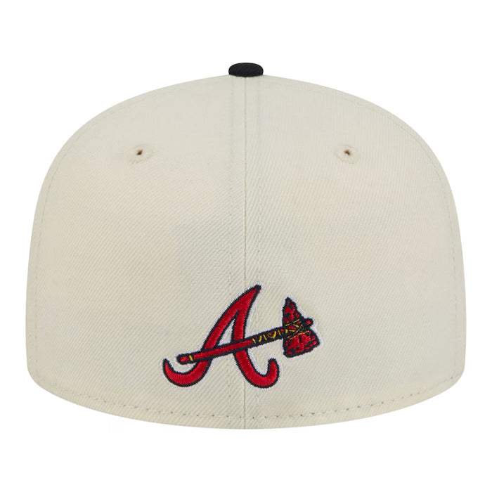 New Era Fitted Hat Adult Atlanta Braves New Era Chrome 2 Tone Chain Stitch Logo 59FIFTY Fitted Hat - Men's