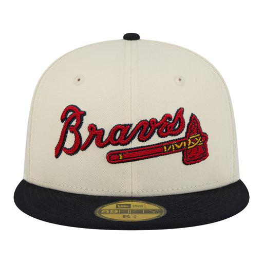 New Era Fitted Hat Adult Atlanta Braves New Era Chrome 2 Tone Chain Stitch Logo 59FIFTY Fitted Hat - Men's