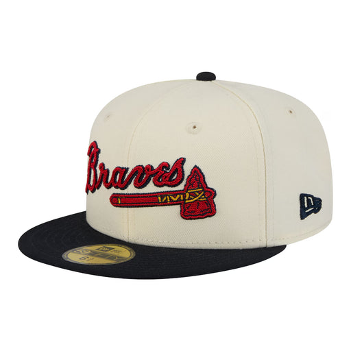 New Era Fitted Hat Adult Atlanta Braves New Era Chrome 2 Tone Chain Stitch Logo 59FIFTY Fitted Hat - Men's