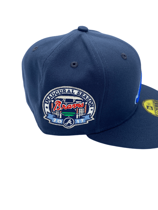 New Era Fitted Hat Adult Atlanta Braves New Era Metallic Navy Custom Side Patch 59FIFTY Fitted Hat - Men's