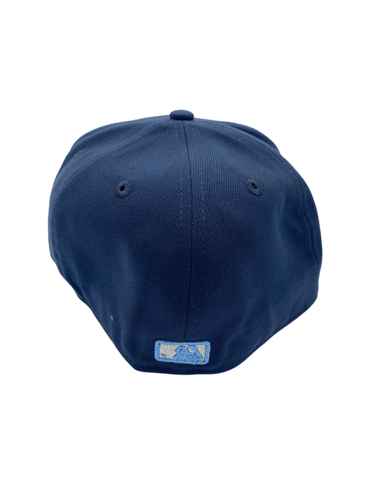 New Era Fitted Hat Adult Atlanta Braves New Era Metallic Navy Custom Side Patch 59FIFTY Fitted Hat - Men's